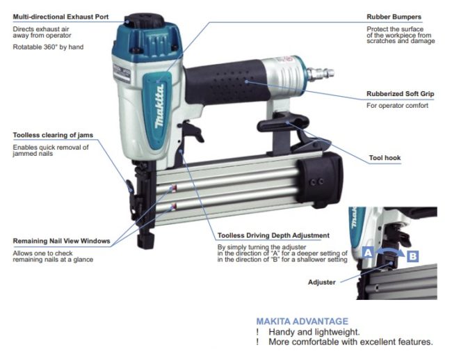 MAKITA Pneumatic Brad Nailer 18 Gauge F-Type | AF506 - Top Dog Tool Shop