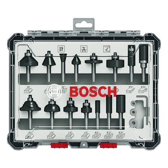 BOSCH | Router Bit Set 15 Piece Mixed Application | 1/4